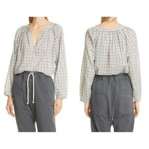 NWT Nili Lotan Brooke Check Plaid Cotton Blouse Top Shirt Size Small Grey White